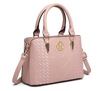 Miss Lulu Handbag for Women, Woven Chevron Top Handle Shoulder Bag | Pebbled PU leather handbag with woven chevron detail, detachable strap, four carry options and space for a 9.7-inch tablet