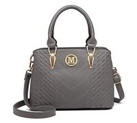 Miss Lulu Handbag for Women, Woven Chevron Top Handle Shoulder Bag | Pebbled PU leather handbag with woven chevron detail, detachable strap, four carry options and space for a 9.7-inch tablet