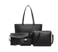Miss Lulu Handbags for Women 4Pcs Tote Bags Set Shoulder Crossbody Bag with Purse Wristlet Bag PU Leather for Work (Black)