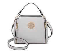 Miss Lulu Handbags for Women Cross Body Bag Girls Fashion Shoulder Bag PU Leather Top Handle (Grey)