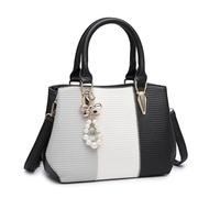 Miss Lulu Handbags for Women, Tri Colour Block Top Handle Bag, Shoulder Bag, Black