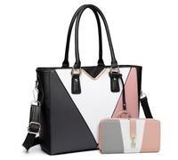 Miss Lulu Handbags for Women with Purse, V-Shape Shoulder Tote Bag Long Wallet Tri Colour 2Pcs, Lightweight Leather Look Medium Handbag
