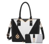 Miss Lulu Handbags for Women with Purse, V-Shape Shoulder Tote Bag Long Wallet Tri Colour 2Pcs, Lightweight Leather Look Medium Handbag