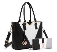 Miss Lulu Handbags for Women with Purse, V-Shape Shoulder Tote Bag Long Wallet Tri Colour 2Pcs, Lightweight Leather Look Medium Handbag
