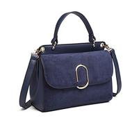 Miss Lulu Ladies Shoulder Bag Medium Top-handle Bag with Faux Leather and Suede Vintage Flap Handbag/Crossbody Bag with Oval Metal Decoration Elegant and Exquisite