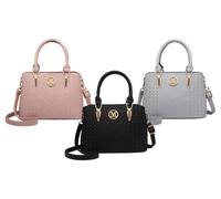 Miss Lulu Leather Look Weave Effect Shoulder Bag : Light Grey