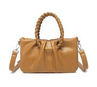 Miss Lulu PU Leather Crossbody Bag with Detachable Adjustable Shoulder Strap Small top-handle bag with Woven Handle (brown)