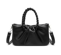 Miss Lulu PU Leather Crossbody Bag with Detachable Adjustable Shoulder Strap Small top-handle bag with Woven Handle (black)