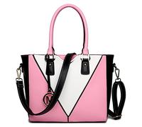 Miss Lulu Top Handle Bag Ladies Handbags for Women Tote Crossbody Bag with Colour Blocking V-Look (A-Pink)