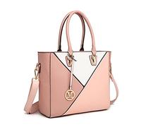Miss Lulu Top Handle Bag Ladies Handbags for Women Tote Crossbody Bag with Colour Blocking V-Look (B-Nude)
