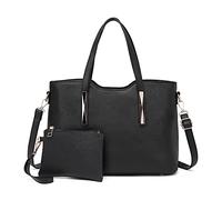 Miss Lulu Tote Bag for Women PU Leather Handbags Set Ladies Top Handle Bag Shoulder Bag Large Capacity (Black)