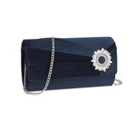 Miss Lulu Velvet Clutch Bag, Elegant Evening Bag, Rhinestone-decorated Wedding Handbag, Paired with a Silver Chain, Suitable for Weddings, Parties and Banquets (Navy)