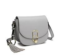 Miss Lulu Women Cross Body Bag Fashion Tassel Decoration Zipper Handbags Flap with Lock Closure Shoulder Bag (Grey)