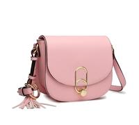 Miss Lulu Women Cross Body Bag Fashion Tassel Decoration Zipper Handbags Flap with Lock Closure Shoulder Bag (Pink)