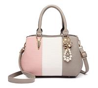 Miss Lulu Women Designer Top Handle Bag Fashion Colour Block Shoulder Bag with Pearl and Crystal Style Drop