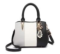 Miss Lulu Women Designer Top Handle Bag Fashion Colour Block Shoulder Bag with Pearl and Crystal Style Drop