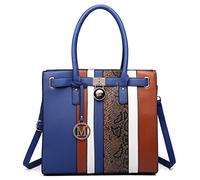 Miss Lulu Women Handbag Faux Leather Snake Skin Contrasting Stripe Cross Body Shoulder Satchel Tote Bag with Padlock