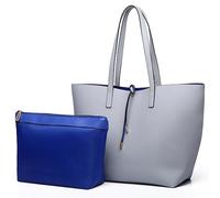 Miss Lulu Women Handbag Set Shoulder Bag 2 Piece Tote Bag, Synthetic Leather, Reversible Use, Large Capacity, Can Hold 9.7' Tablet, A4 Item, Reinforce Handle, Black-reinforce