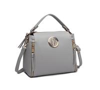 Miss Lulu Women Handbags Pu Leather Casual Travel Ladies Top Handle Crossbody Shoulder Messenger Bag Small Tote Light Golden Hardware (Grey)