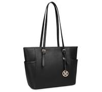 Miss Lulu Women Large Tote Handbag Top-handle Shopper Bag Ladies Shoulder Bag with Adjustable Strap for Office, School and Date (Black)