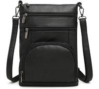 Miss Lulu Women Multi Pocket RFID Blocking Crossbody Bag Small Fashion PU Leather Messenger Travel Organizer Satchel Sling Shoulder Bags (Black)