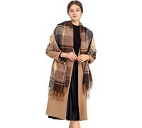 Miss Lulu Women Scarves Winter Long Soft Warm Tartan Check Wraps Wool Spinning Tassel Shawl Stole Scarf Ladies Brown