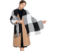 Miss Lulu Women Scarves Winter Long Soft Warm Tartan Check Wraps Wool Spinning Tassel Shawl Stole Scarf Ladies Black
