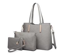Miss Lulu Handbag Ladies Shopper Shoulder Bag Large Handle Bag Tote Bag Tote for Office School Shopping Travel Elegant PU Leather 3 Piece Set (Grey)