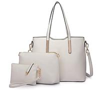 Miss Lulu Handbag Ladies Shopper Shoulder Bag Large Handle Bag Tote Bag Tote for Office School Shopping Travel Elegant PU Leather 3 Piece Set (White)