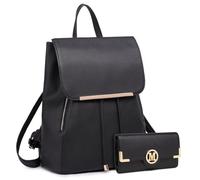 Miss Lulu Women's Backpack and Long Purse Set, PU Leather Drawstring Bag