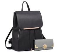 Miss Lulu Women's Backpack and Long Purse Set, PU Leather Drawstring Bag