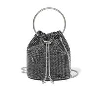 Miss Lulu Women's Clutch Bag Small Bucket Evening Bags Bling Rhinestone with Drawstring Closure Chain Strap for Party Wedding (Black)