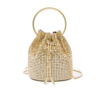 Miss Lulu Women's Clutch Bag Small Bucket Evening Bags Bling Rhinestone with Drawstring Closure Chain Strap for Party Wedding (Gold)