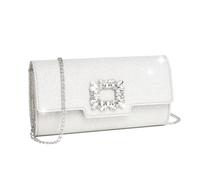 Miss Lulu Women's Elegant Chain Clutch Bag - Sparkling Rhinestone Evening Handbag for Weddings, Parties & Banquets (Sliver)