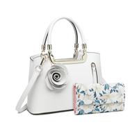 Miss Lulu Women's Handbag with Flowers Wallet, Shoulder Bag, Elegant Faux Leather, Retro Bag