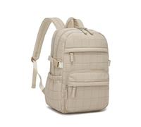 Miss Lulu Womens Laptop Backpack, Quilted Rucksack for Ladies, Lightweight Water-Resistant Daypack with 15.6 Inch Laptop Compartment, Work, Uni & Travel Bag (Cream Beige)