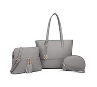 Miss Lulu Women's Handbag 3 Piece Sets, Large PU Tote Bag,Fashion Lightweight Shoulder Hobos Bag with Wristlet Card Bag Adjustable Shoulder Pocket (GY)