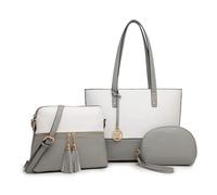 Miss Lulu Women's Handbag 3 Piece Sets, Large PU Tote Bag,Fashion Lightweight Shoulder Hobos Bag with Wristlet Card Bag Adjustable Shoulder Pocket (GY/WE)