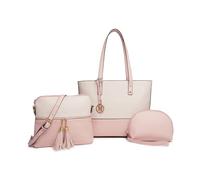 Miss Lulu Women's Handbag 3 Piece Sets, Large PU Tote Bag,Fashion Lightweight Shoulder Hobos Bag with Wristlet Card Bag Adjustable Shoulder Pocket (PK/BG)