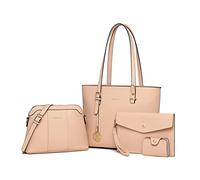 Miss Lulu Handbag Ladies Handle Bags Shopper Small Shoulder Bag Shoulder Bag 4 Pcs Bag Set Purse Clutch Card Holder Wallet for Travel Business Shopping Daily (Pink)