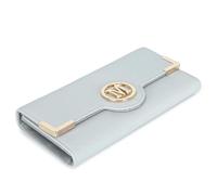 Miss Lulu Women's Purse Long Wallet Ladies PU Leather Elegant Purse with Multiple Card Slots, Solid Colour with Simple Metal Logo (Grey)