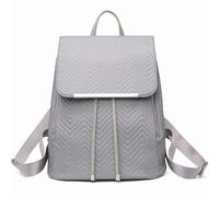 Miss Lulu Women's Nylon Backpack, Quilted Chevron Drawstring Rucksack | Quilted chevron nylon backpack with drawstring flap, silver-tone bar, A4 capacity, organised pockets and adjustable straps