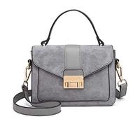 Miss Lulu Women's PU Leather Handbag with Suede Panel, Top Handle Shoulder Bag Crossbody Purse, Elegant Saddle Messenger Bag with Detachable Strap for Work Wedding Evening Daily Use