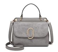 Miss Lulu Women's PU Leather Handbag with Suede Panel, Top Handle Shoulder Bag Crossbody Purse, Elegant Saddle Messenger Bag with Detachable Strap for Work Wedding Evening Daily Use