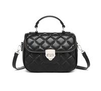 Miss Lulu Women's PU Leather Handbag with Suede Panel, Top Handle Shoulder Bag Crossbody Purse, Elegant Saddle Messenger Bag with Detachable Strap for Work Wedding Evening Daily Use