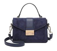 Miss Lulu Women's PU Leather Handbag with Suede Panel, Top Handle Shoulder Bag Crossbody Purse, Elegant Saddle Messenger Bag with Detachable Strap for Work Wedding Evening Daily Use
