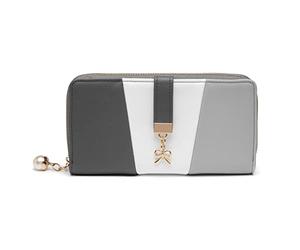 Miss Lulu Womens Purse Chic Tri-Colour Long Wallet Clutch for Ladies | with 12 Card Slots & Coin Phone Pocket, with Delicate Bow & Pearl-Look Detail