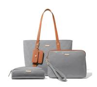 Miss Lulu Handbags for Women Tote Bag PU Leather Shoulder Bag 3Pcs Bag (Grey&Brown)