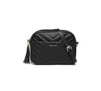 Miss Lulu Women's Small Black Crossbody Shoulder Bag with Adjustable Strap - PU Leather, V-Shaped Pattern & Tassel Detail