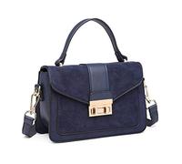 Miss Lulu Women's Small Handbag, Square Metal Buckle Flap Cross body Bag, Elegant Suede and PU Leather Shoulder Bag
